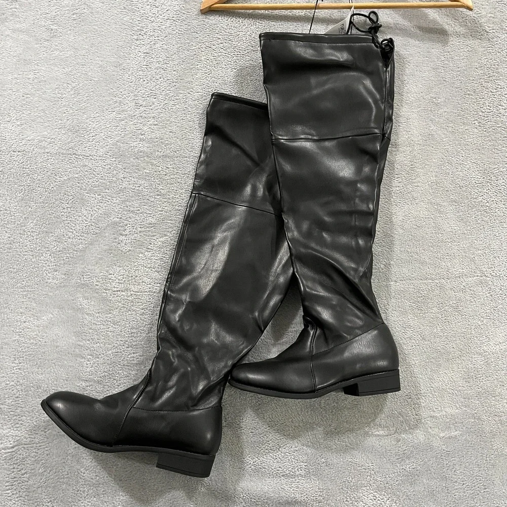 Rue 21 Over The Knee Boots Womens 8 Faux Leather  Drawstring Tie Grunge Goth